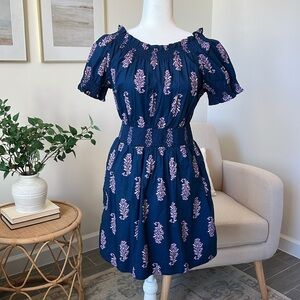 J. Crew Smocked Puff Sleeve Cotton Poplin Dress Budding Branch Print Size XS